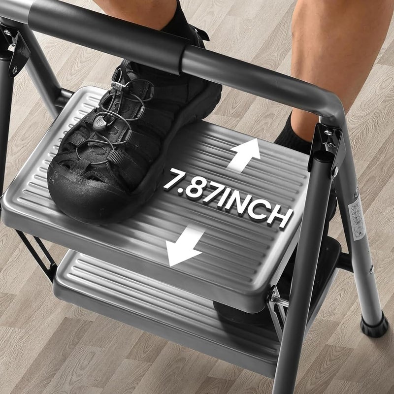 ASPERLAD Step Stool for Adults,2 Step Ladder Folding 330lbs Anti Slip Step Stool,Foldable Ergonomic 2 Steel Stool with Wide Pedal for Home, Kitchen, Office (Gray) - Image 5